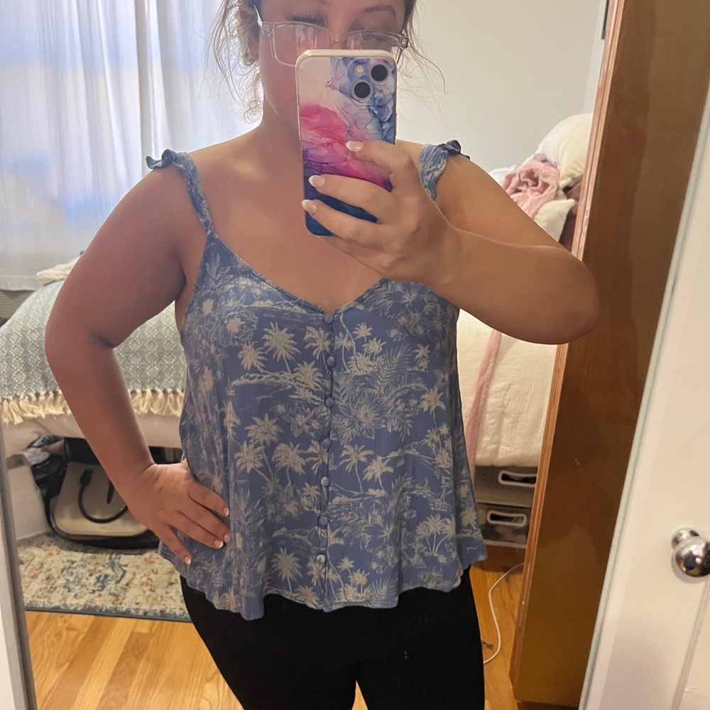 American Eagle Blue Button Front Crop Top